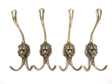 Set of 4 Lion hooks Solid Brass Lion Head Wall hook - Coat hooks. Decorative animal storage solution, coat hangers.