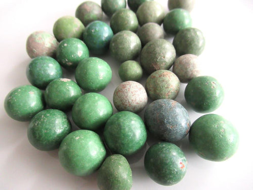 Set of 30 Antique Clay Green Marbles.