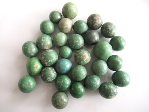 Green Marbles, Set of 30 green Antique Clay Marbles.
