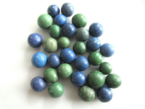 Set of 30 Green / Blue Antique Clay Marbles.