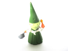 Gnome figurine in Green dress after a design by Rien Poortvliet, Brb Gnome cooking, Lisa the Gnome with cooking pan.