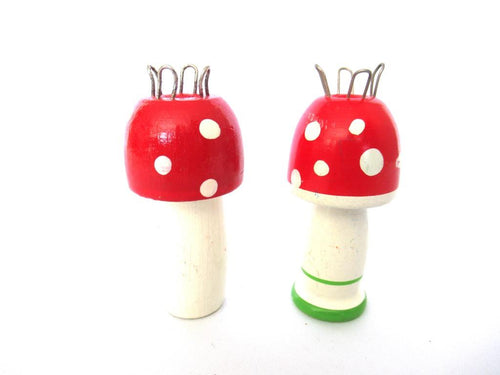 Set of 2 Wooden Mushroom Knitting Dolls, Knitting Nancy, French Knitting, Bobbin Doll, Mushroom.