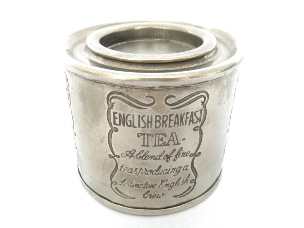English Breakfast Tea tin, caddie, Brass silver plated storage tin.