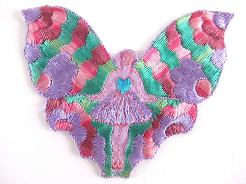 UpperDutch:Applique,Antique Fairy Butterfly / Flapper Girl Fairy Applique, Vintage Patch, Sewing supply, Crazy Quilt.
