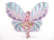 UpperDutch:Applique,Antique Flapper Girl Fairy Applique. Butterfly Patch, Antique Sewing supplies, Silk on Cotton, Crazy Quilt.