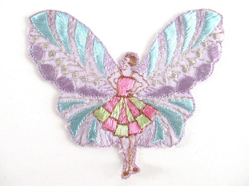 UpperDutch:Applique,Antique Flapper Girl Fairy Applique. Butterfly Patch, Antique Sewing supplies, Silk on Cotton, Crazy Quilt.