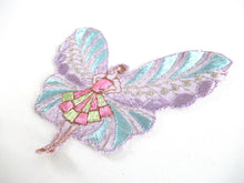 UpperDutch:Applique,Antique Flapper Girl Fairy Applique. Butterfly Patch, Antique Sewing supplies, Silk on Cotton, Crazy Quilt.