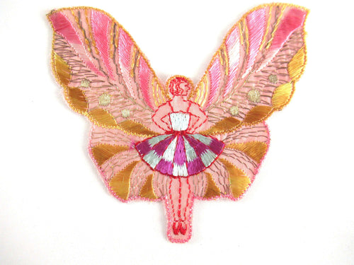 UpperDutch:Applique,Antique Flapper Girl Fairy Applique. Butterfly Patch, Antique Sewing supplies, Silk on Cotton, Crazy Quilt.