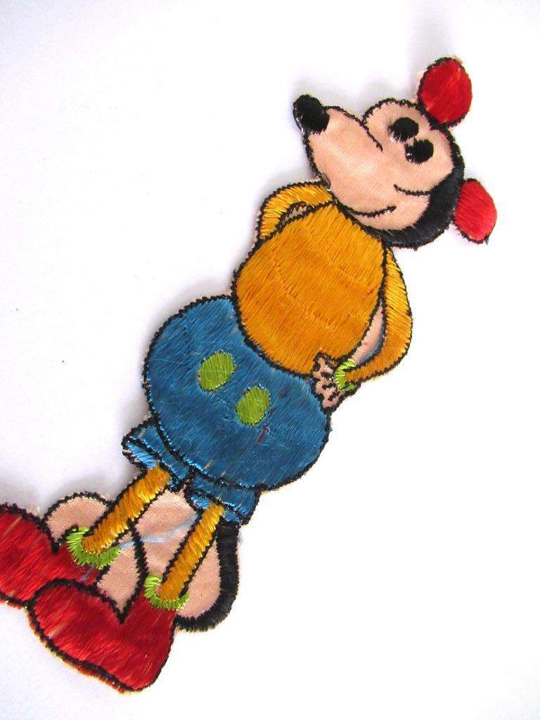 Vintage 1960S Hand Beaded Minnie Mouse Figure Patch And Mickey
