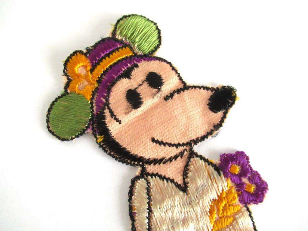 1930's Mickey Mouse Turmac Applique, Silk Embroidered applique