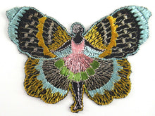 UpperDutch:Applique,Antique Silk on Cotton Fairy Butterfly Applique. Flapper girl Fairy, Vintage patch, sewing supply, crazy quilt.