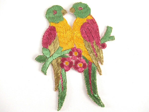 UpperDutch:Applique,Authentic Antique 1930's Silk on Cotton Love Birds, Vintage patch, sewing supply.