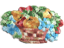 UpperDutch:Applique,Authentic Antique Silk Fruit Basket applique '6 inch'. Vintage patch, sewing supply.