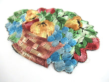 UpperDutch:Applique,Authentic Antique Silk Fruit Basket applique '6 inch'. Vintage patch, sewing supply.
