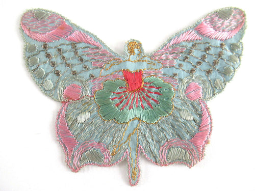 UpperDutch:Applique,Authentic Antique Silk on Cotton Fairy Butterfly Applique. Flapper girl Fairy, Vintage patch, sewing supply, crazy quilt.