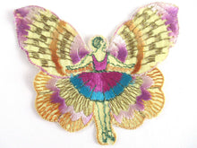 UpperDutch:Applique,Authentic Antique Silk on Cotton Fairy Butterfly Applique. Flapper girl Fairy, Vintage patch, sewing supply, crazy quilt.