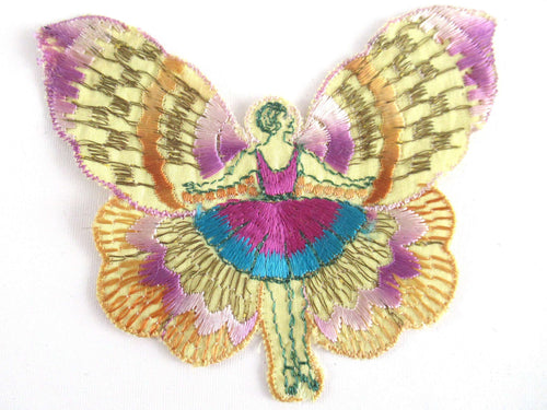 UpperDutch:Applique,Authentic Antique Silk on Cotton Fairy Butterfly Applique. Flapper girl Fairy, Vintage patch, sewing supply, crazy quilt.