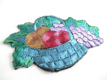 UpperDutch:Applique,Fruit basket applique, 1930s vintage embroidered applique. Vintage patch, sewing supply.