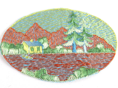 UpperDutch:Applique,Scenery Landscape Applique, 1930s Authentic Antique Embroidered applique, application, patch. Sewing supply.