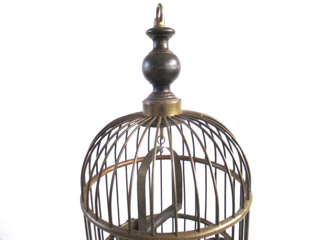 Vtg Antique Victorian Brass Bird Cage 13'' /Two Feeders and Swing Over all  18