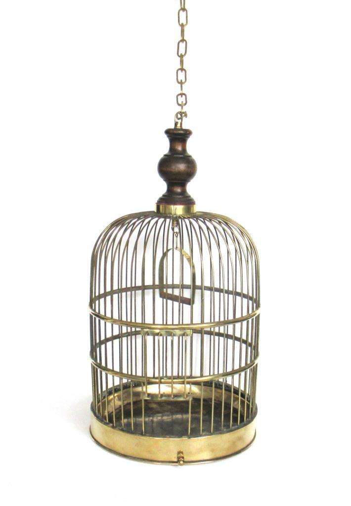 RARE Antique Genykage England Solid Brass Bird Cage with Porcelain