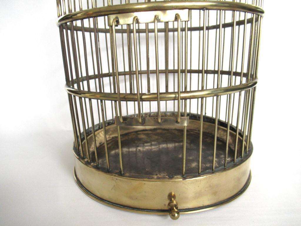 An Edwardian brass birdcage, the sides inset with acid etched ruby