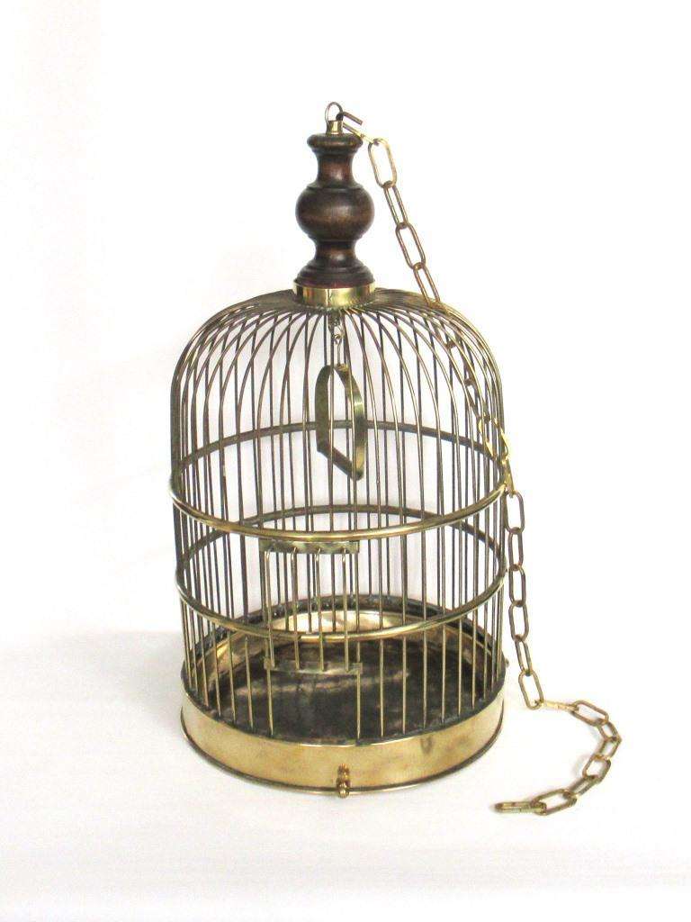Vtg Antique Victorian Brass Bird Cage 13'' /Two Feeders and Swing Over all  18