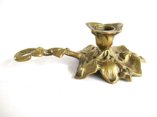 UpperDutch:Candelabra,Antique Brass Candle Holder with Handle- Candlestick - Chamber stick.