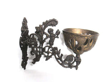 UpperDutch:,Antique Oil Lamp Holder with Bracket, Wall Mount Sconce, Candle Wall Sconce. Putti, Old lighting, antique decor, candle holder.