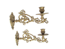 UpperDutch:Candelabra,Pair Vintage Solid Brass Victorian Piano Candelabra, Set piano candle holders, candle wall sconce. Old lighting, antique decor.