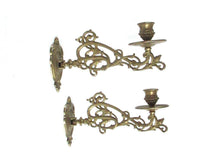 UpperDutch:Candelabra,Pair Vintage Solid Brass Victorian Piano Candelabra, Set piano candle holders, candle wall sconce. Old lighting, antique decor.