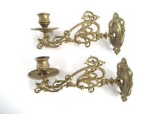 UpperDutch:Candelabra,Pair Vintage Solid Brass Victorian Piano Candelabra, Set piano candle holders, candle wall sconce. Old lighting, antique decor.