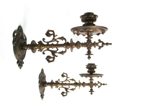 UpperDutch:,Piano Sconses, Pair Antique Solid Brass Victorian Piano Candelabra  piano., Candle wall sconce.