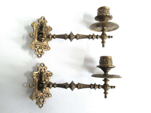 UpperDutch:,Set of 2 Antique Solid Brass Victorian Piano Candelabra, Candle Holders, Wall Sconces.