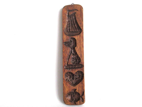 UpperDutch:,Antique Wooden cookie mold, Dutch Folk Art, Fish, heart, ship, dog, speculaas plank, springerle.