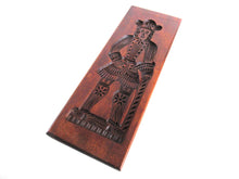 UpperDutch:,Bakery decoration, Wooden Dutch Folk Art Cookie Mold. Antique. Dutch wood carved man with hat and cane. Spiced cookie springerle.