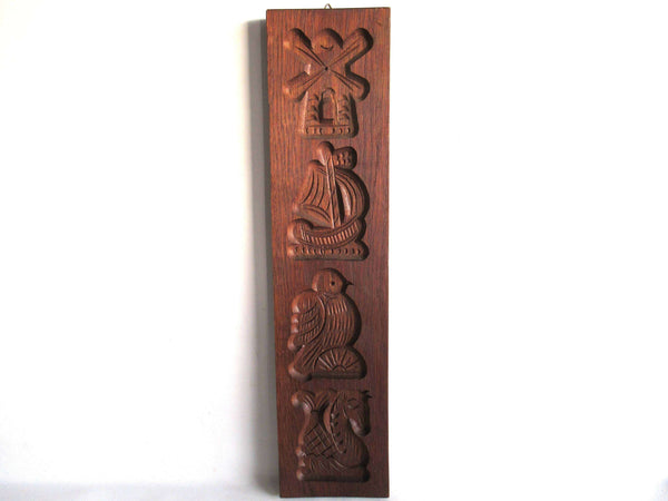 UpperDutch:,Wooden cookie mold,  Dutch Folk Art, speculaas plank, springerle, ship, windmill, bird, seahorse.