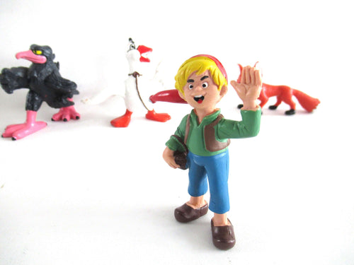 UpperDutch:Figurine,Schleich, Set of 4 vintage Nils Holgersson pvc figurine's Nils, Morten, Smirre, Gorgo.