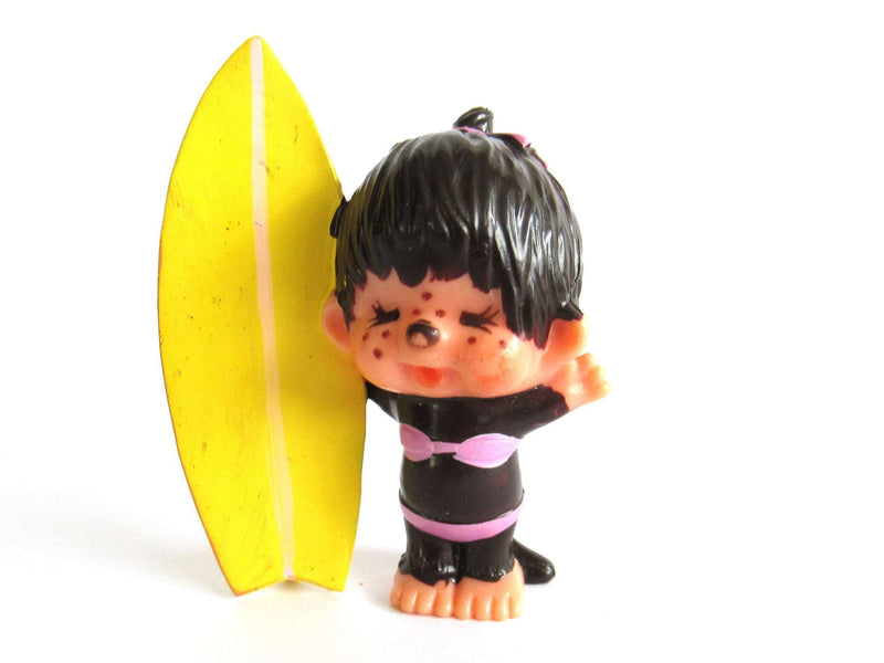 Sekiguchi Monchichi PVC Figurine, Surfer, Surfboard, Japan 1979