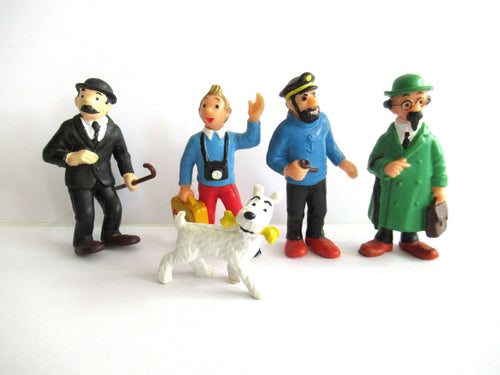 UpperDutch:,TinTin Set of 5 vintage Bully pvc figurine's. Thomson, Snowy, Captain Maddock, Cuthbert Calculus, Herge, Kuifje.