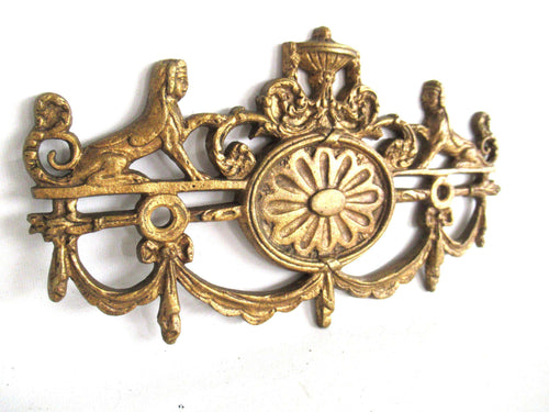 UpperDutch:,1 (ONE) Stunning Heavy Large Brass Antique Cabinet Ornament Furniture Applique Ormolu finish. Decoration mount, Authentic hardware