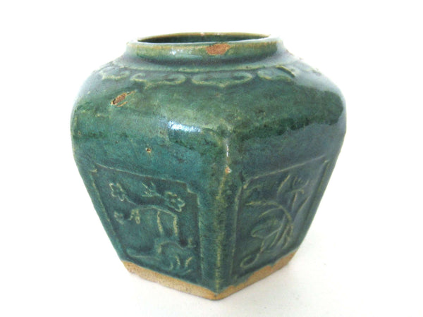 UpperDutch:Ginger Jar,Vintage Glazed Ginger Jar, Collectible green pottery.