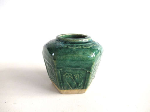 UpperDutch:,Vintage Green Glazed Ginger Jar, Collectible pottery.