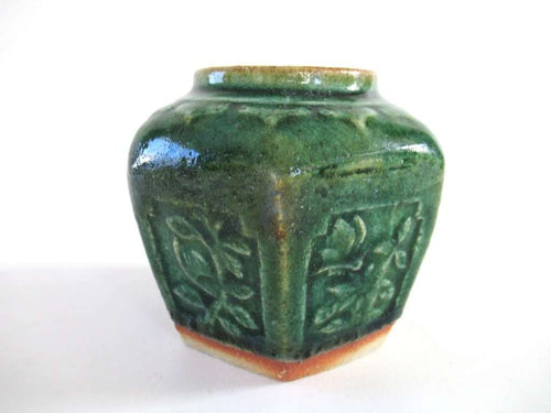 UpperDutch:Ginger Jar,Vintage Green Glazed Ginger Jar Collectible pottery.