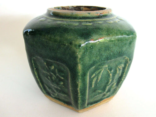 UpperDutch:Ginger Jar,Vintage Green Glazed Ginger Jar, Collectible pottery.