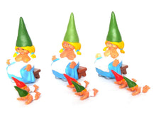 UpperDutch:,1 (ONE) Gnome baby set, Breastfeeding Gnome, after a design by Rien Poortvliet, Brb Gnome, Lisa the Gnome, blue dress, green hat.