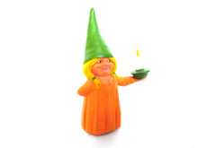 UpperDutch:,1 (ONE) Gnome figurine, Gnome after a design by Rien Poortvliet, Brb Gnome holding candle, Lisa the Gnome. Orange Pajamas