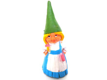 UpperDutch:,1 (ONE) Gnome figurine, Gnome after a design by Rien Poortvliet, Brb Gnome, Lisa the Gnome. Blue dress.