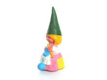 UpperDutch:,1 (ONE) Gnome figurine, Gnome after a design by Rien Poortvliet, Brb Knitting Gnome, Lisa the Gnome. Pink dress, blue whool.