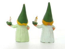 UpperDutch:,1 (ONE) Gnome figurine, Gnome after a design by Rien Poortvliet, Holding a candle, Lisa the Gnome. Green night gown, Pajamas. BRB